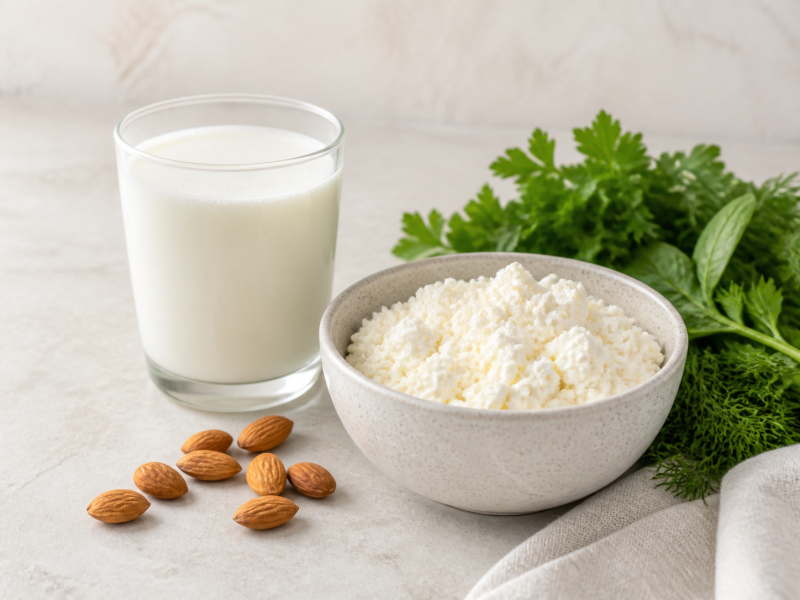 Кефир, творог и зелень как нейтральная композиция продуктов — источников кальция